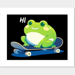 Hippity Hop, Hi! Cute Frog on a Skateboard Posters and Art